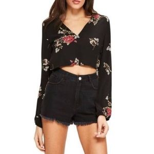 Missguided Crop Top black red floral size 8